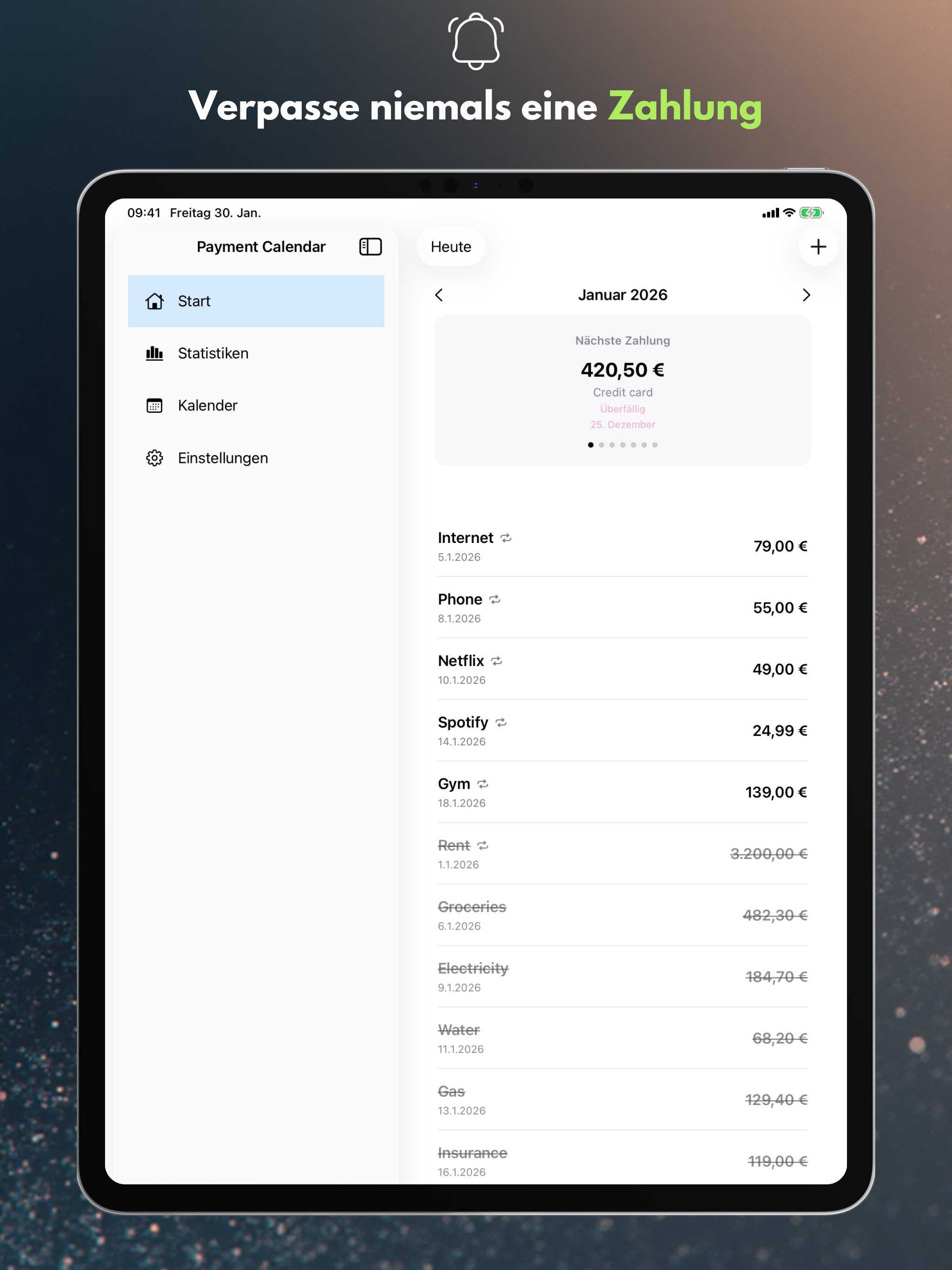 Verpasse niemals eine Zahlung